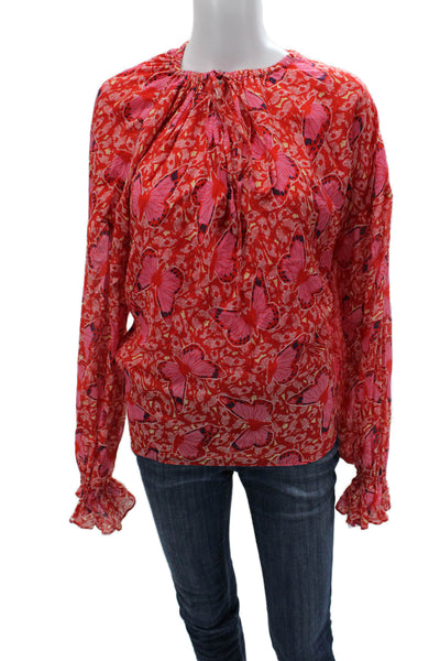 Roseanna Womens Red High Neck Butterfly Long Sleeve Blouse Viscose Silk Size 40