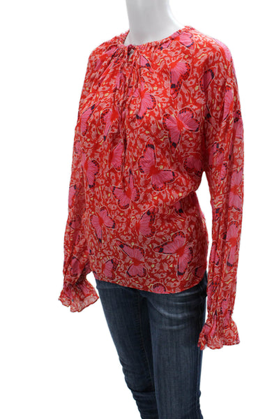 Roseanna Womens Red High Neck Butterfly Long Sleeve Blouse Viscose Silk Size 40