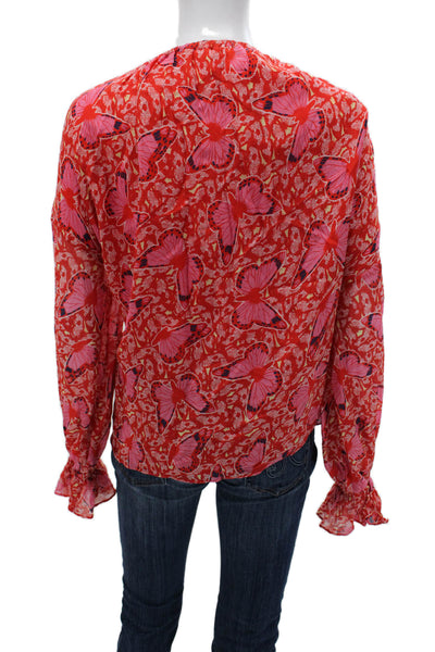 Roseanna Womens Red High Neck Butterfly Long Sleeve Blouse Viscose Silk Size 40