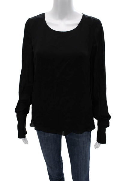 Rory Beca Women Silk Basic Blouse Black Long Sleeve Round Neck Size S