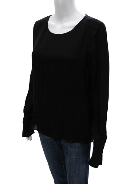 Rory Beca Women Silk Basic Blouse Black Long Sleeve Round Neck Size S