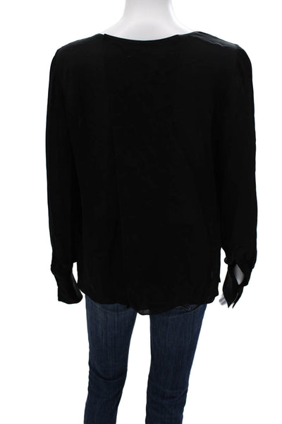 Rory Beca Women Silk Basic Blouse Black Long Sleeve Round Neck Size S