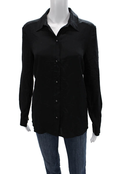 Marc By Marc Jacobs Women Silk Black Collared Long Sleeve Button-Up Size 10