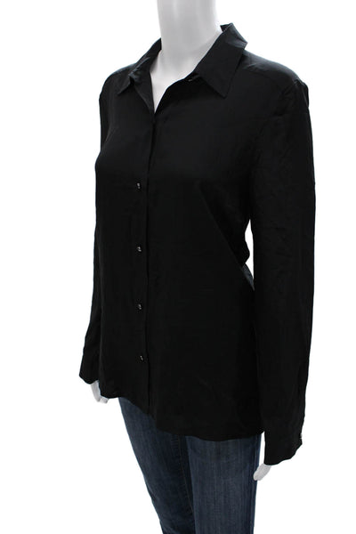 Marc By Marc Jacobs Women Silk Black Collared Long Sleeve Button-Up Size 10