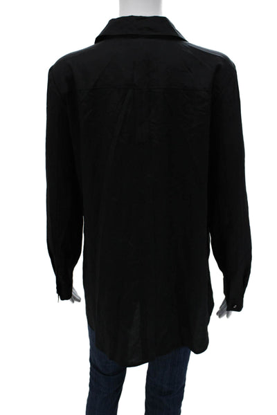 Marc By Marc Jacobs Women Silk Black Collared Long Sleeve Button-Up Size 10