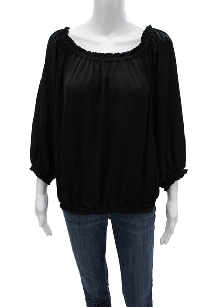 Rose a Pois Women Peasant Black 3/4 Sleeve Polyester Blouse Size 46