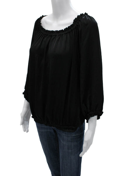 Rose a Pois Women Peasant Black 3/4 Sleeve Polyester Blouse Size 46
