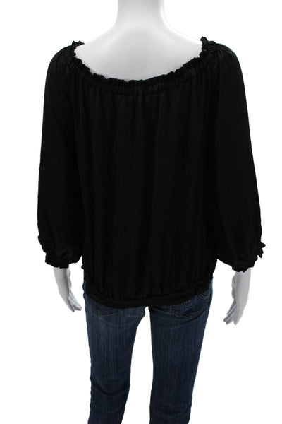 Rose a Pois Women Peasant Black 3/4 Sleeve Polyester Blouse Size 46