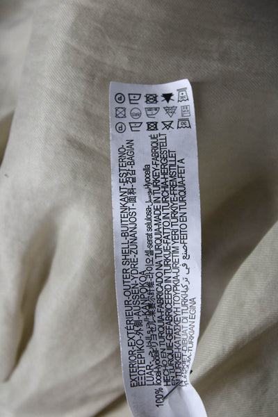 Zara Women Cropped Blouse Beige Square Neck Long Sleeve Lyocell Size L