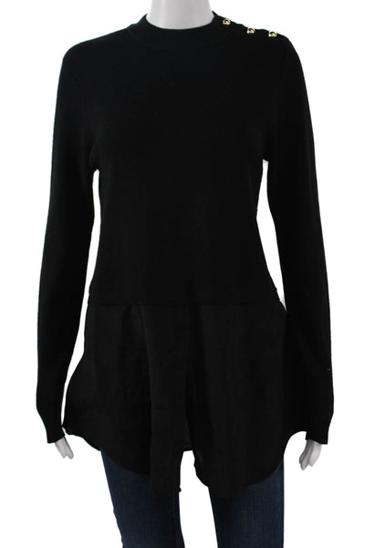 Sandro Unisex Pullover Sweater Black Merino Wool Crew Neck Long Sleeve Size 3