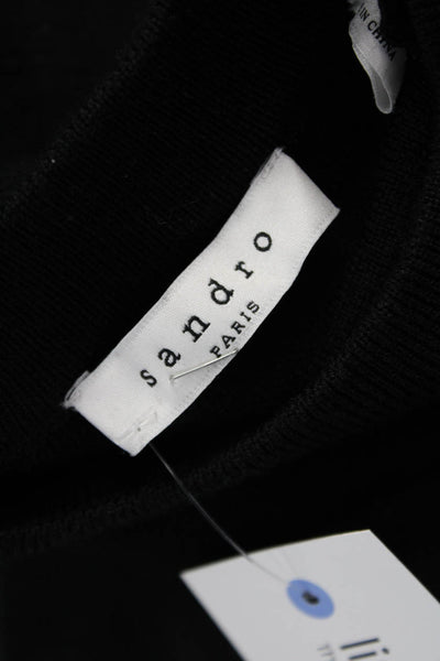 Sandro Unisex Pullover Sweater Black Merino Wool Crew Neck Long Sleeve Size 3