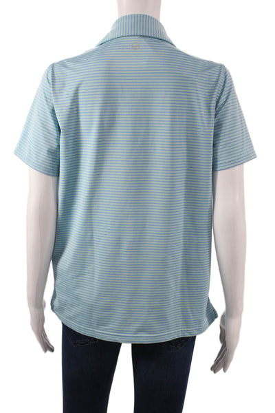 Vineyard Vines Womens Polo Light Blue Striped Short Sleeve Collared Size L