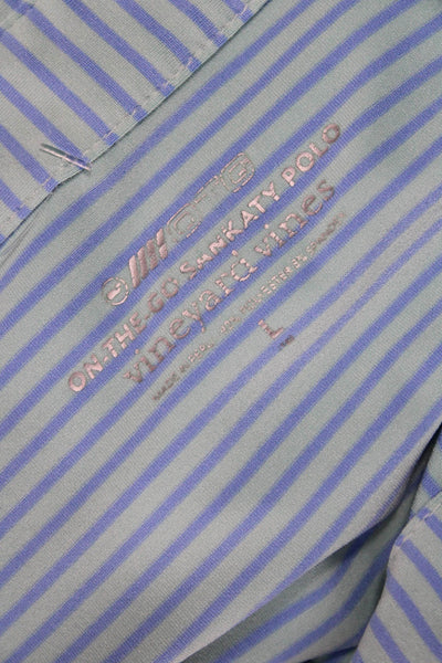 Vineyard Vines Womens Polo Light Blue Striped Short Sleeve Collared Size L