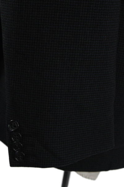 Saks Fifth Avenue Mens Collared Check 100% Wool Blazer Dark Blue Button Size 42