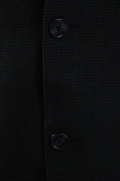 Saks Fifth Avenue Mens Collared Check 100% Wool Blazer Dark Blue Button Size 42