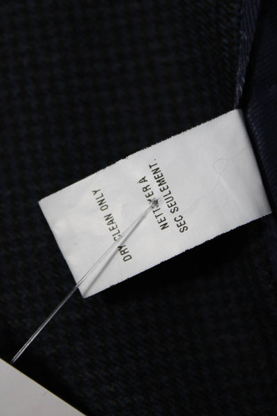 Saks Fifth Avenue Mens Collared Check 100% Wool Blazer Dark Blue Button Size 42