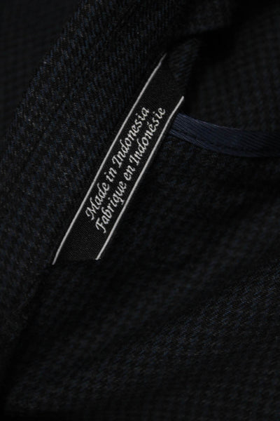 Saks Fifth Avenue Mens Collared Check 100% Wool Blazer Dark Blue Button Size 42