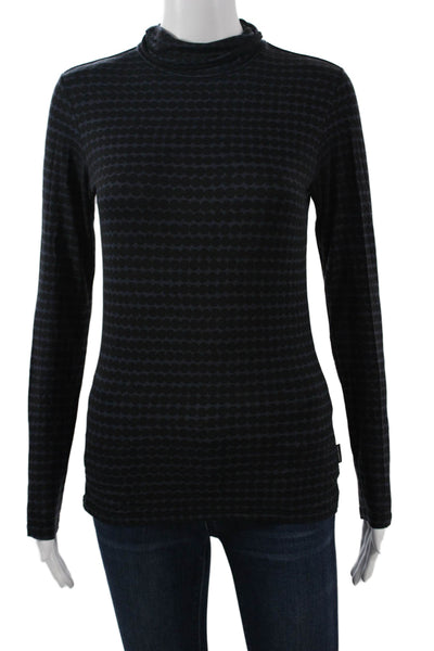 Uniqlo Women Basic Black Geometric Mock Neck Long Sleeve Top Size S