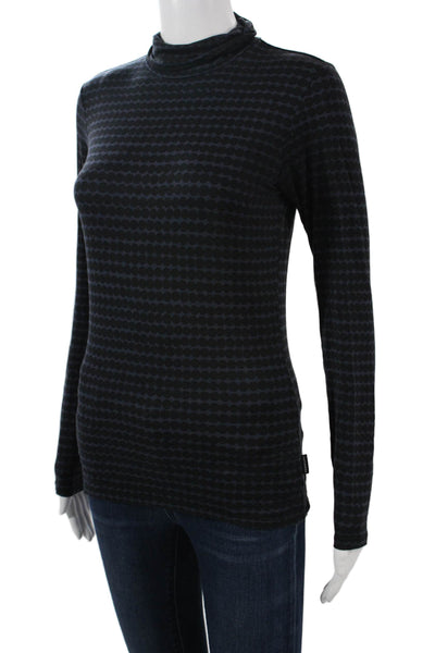 Uniqlo Women Basic Black Geometric Mock Neck Long Sleeve Top Size S
