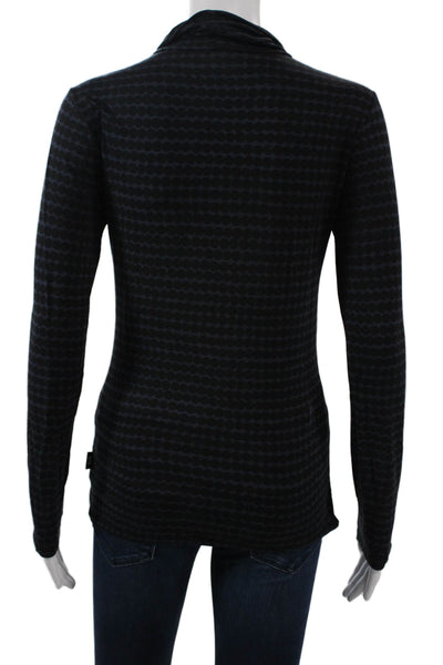 Uniqlo Women Basic Black Geometric Mock Neck Long Sleeve Top Size S