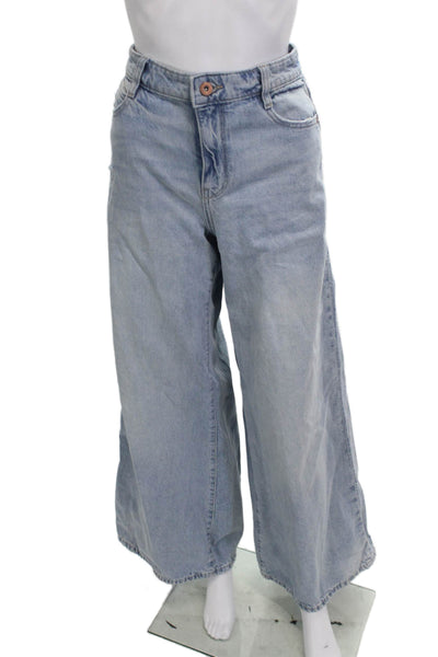 Zara Women Light Blue Wide Leg Jeans Cotton Mid Rise Size 4