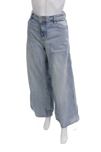 Zara Women Light Blue Wide Leg Jeans Cotton Mid Rise Size 4