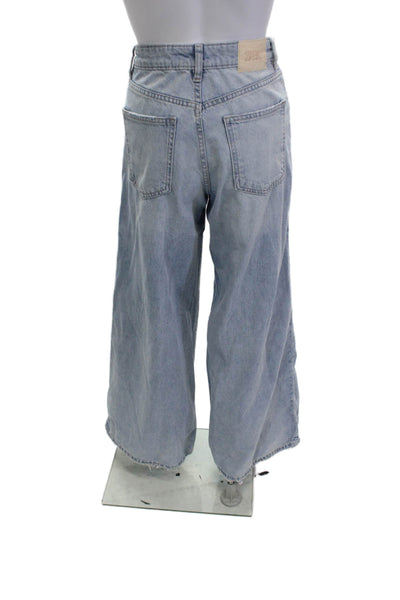 Zara Women Light Blue Wide Leg Jeans Cotton Mid Rise Size 4