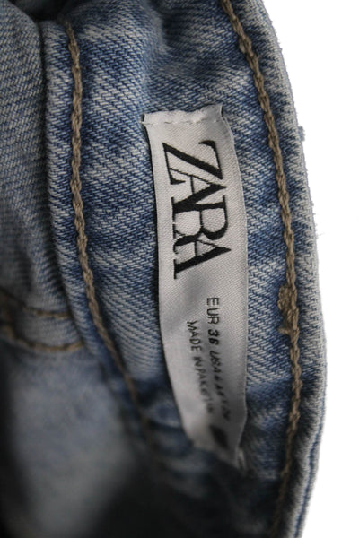 Zara Women Light Blue Wide Leg Jeans Cotton Mid Rise Size 4