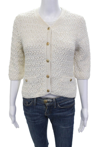 Zara Unisex Cardigan Sweater Beige 3/4 Sleeve Crew Neck Button Size S