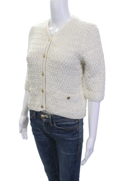 Zara Unisex Cardigan Sweater Beige 3/4 Sleeve Crew Neck Button Size S