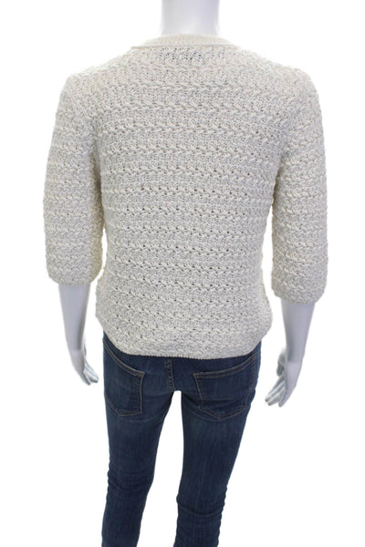 Zara Unisex Cardigan Sweater Beige 3/4 Sleeve Crew Neck Button Size S