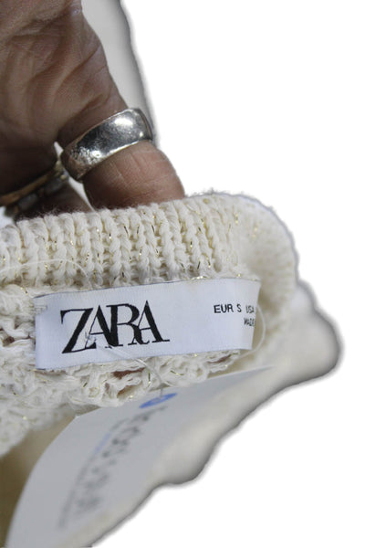 Zara Unisex Cardigan Sweater Beige 3/4 Sleeve Crew Neck Button Size S