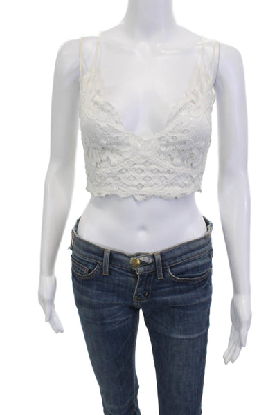 FP One by Free People Women Cropped Camisole White Cotton V-Neck Boho Size L