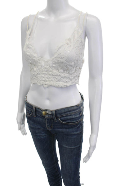 FP One by Free People Women Cropped Camisole White Cotton V-Neck Boho Size L