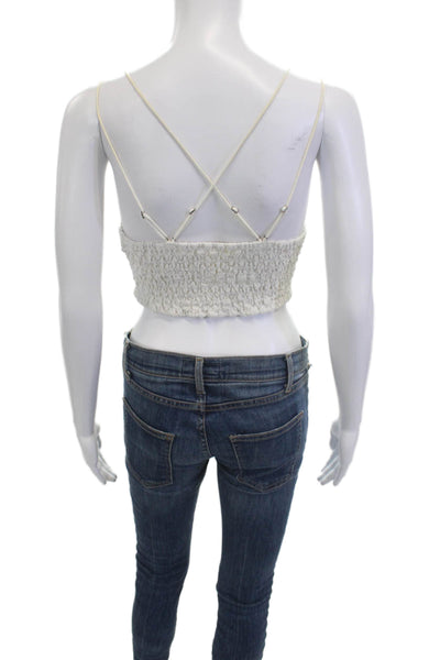 FP One by Free People Women Cropped Camisole White Cotton V-Neck Boho Size L