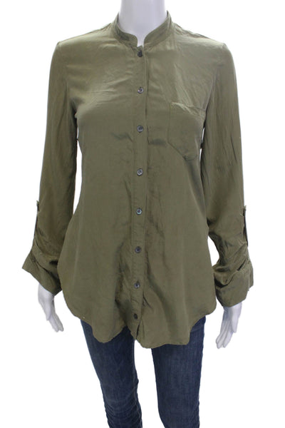 Mara Hoffman Womens Silk High Neck Long Sleeve Button Up Top Green Size S