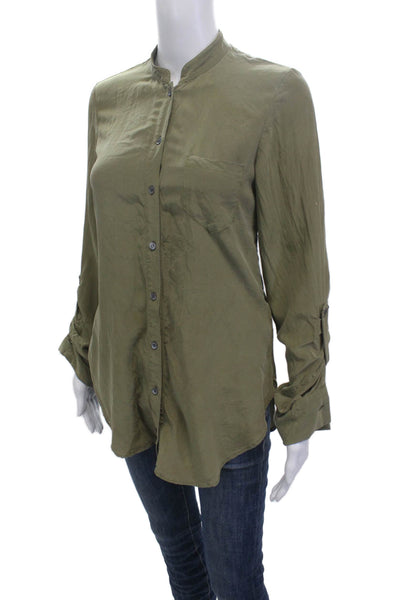 Mara Hoffman Womens Silk High Neck Long Sleeve Button Up Top Green Size S