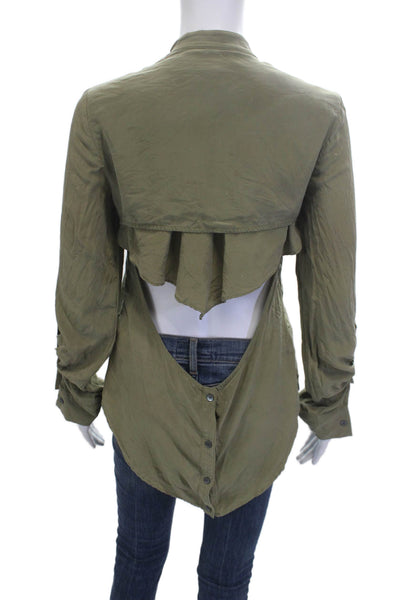 Mara Hoffman Womens Silk High Neck Long Sleeve Button Up Top Green Size S