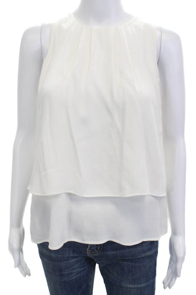 J Crew Womens White Sleeveless Round Neck Viscose Blouse Button Size 6