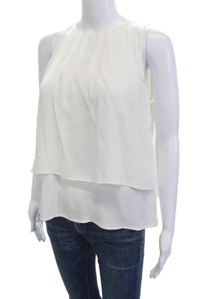 J Crew Womens White Sleeveless Round Neck Viscose Blouse Button Size 6