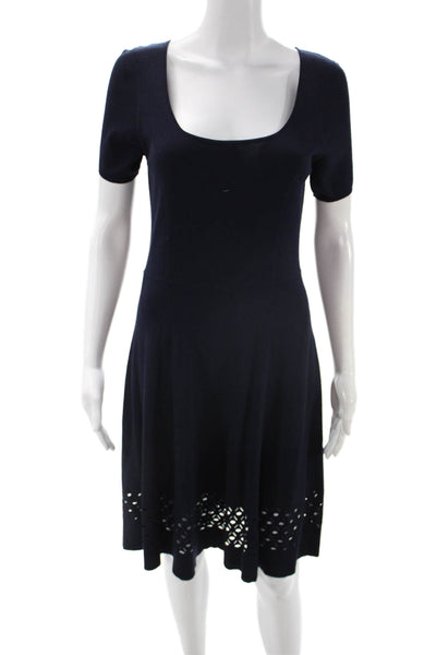 Shoshanna Womens A-Line Sweater Dress Dark Blue Square Neck Short Sleeve Size M