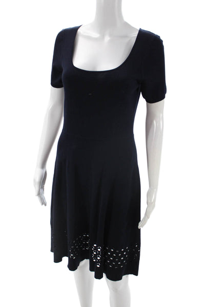 Shoshanna Womens A-Line Sweater Dress Dark Blue Square Neck Short Sleeve Size M