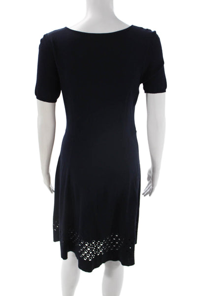 Shoshanna Womens A-Line Sweater Dress Dark Blue Square Neck Short Sleeve Size M