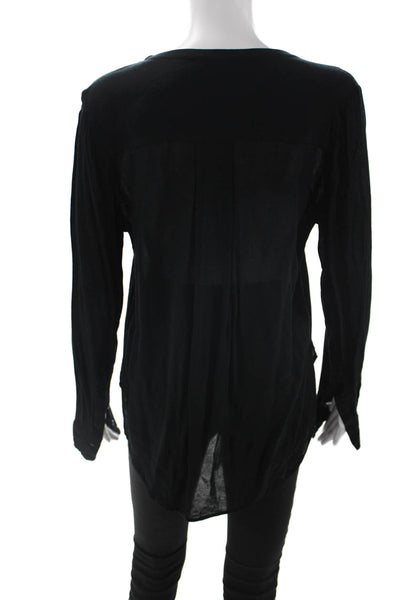 Vince Women Black Basic V-Neck Long Sleeve Blouse 100% Cotton Size 6