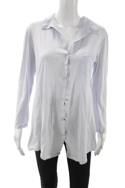 Hanro Women Light Blue Cotton Collared Long Sleeve Button Up Top Size S