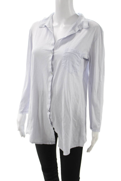 Hanro Women Light Blue Cotton Collared Long Sleeve Button Up Top Size S