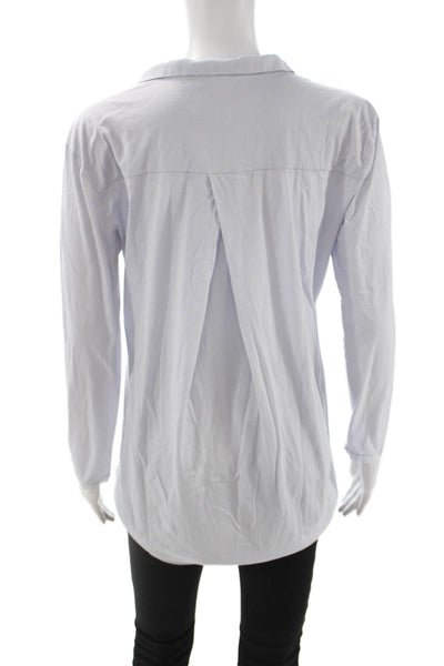 Hanro Women Light Blue Cotton Collared Long Sleeve Button Up Top Size S