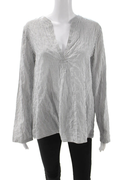 Theory Womens Tunic Gray Striped V-Neck Long Sleeve Size M