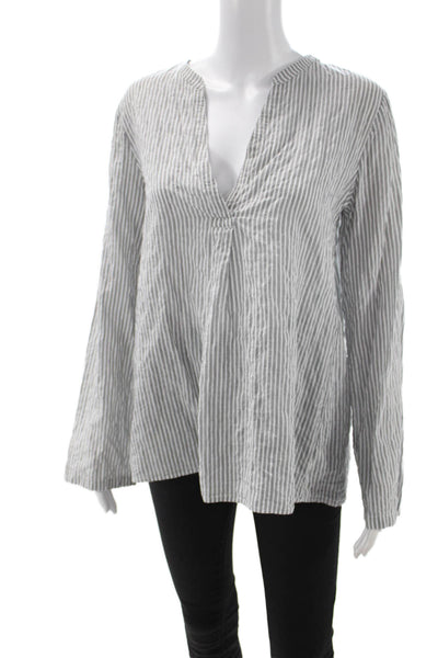 Theory Womens Tunic Gray Striped V-Neck Long Sleeve Size M