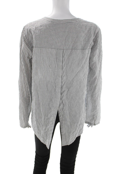 Theory Womens Tunic Gray Striped V-Neck Long Sleeve Size M